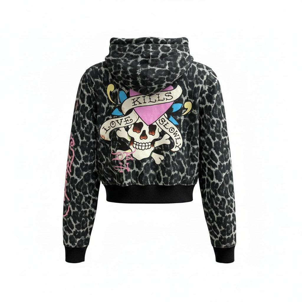 Ed Hardy Leopard Skull Hoodie - Sherpa Lined