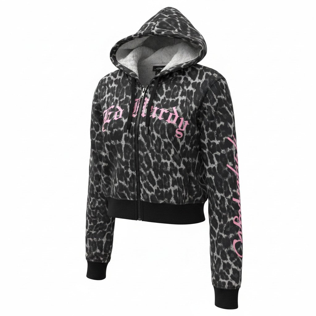 Ed Hardy Leopard Skull Hoodie - Sherpa Lined