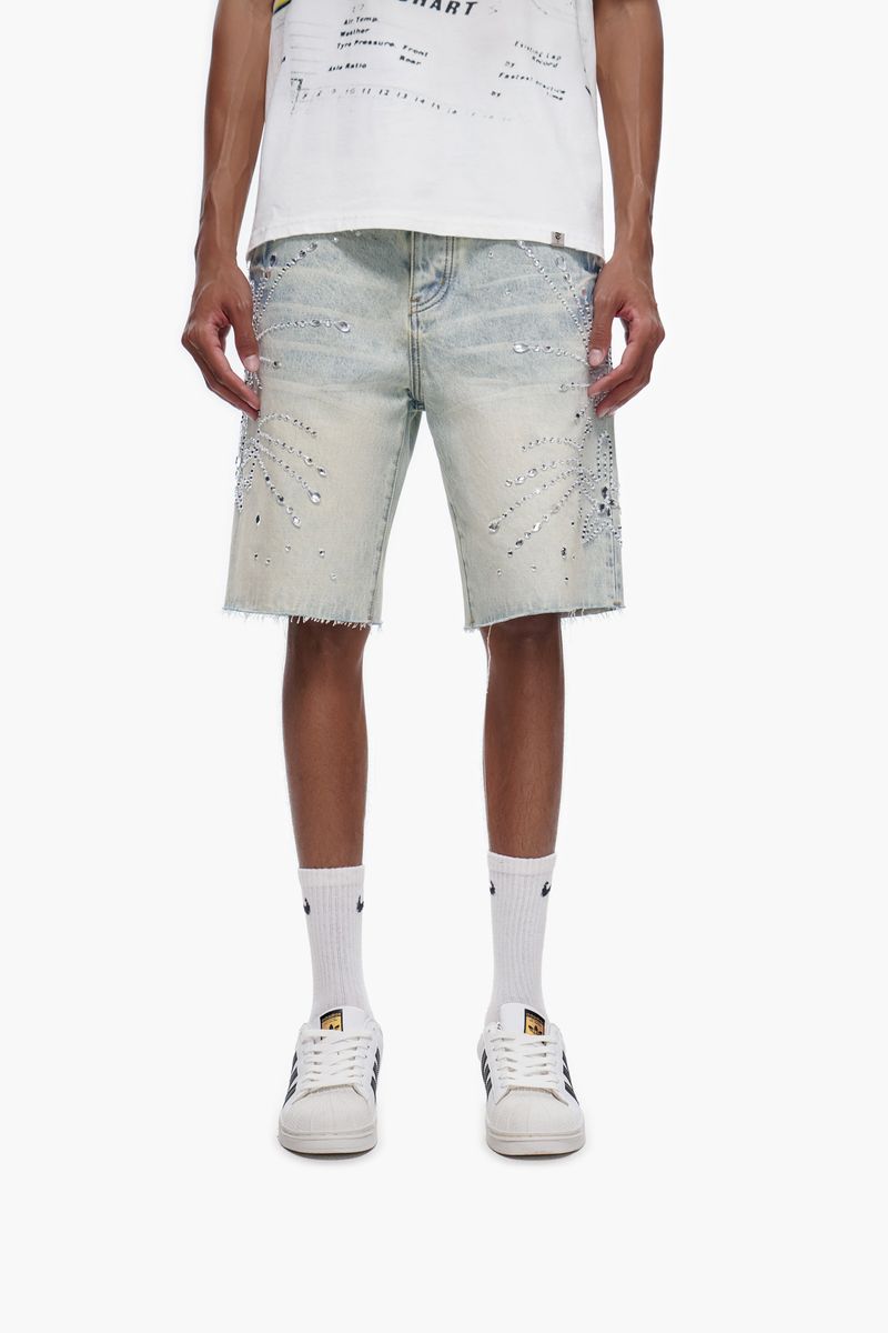 Trnchs Graphic Denim Shorts - Raw Hem