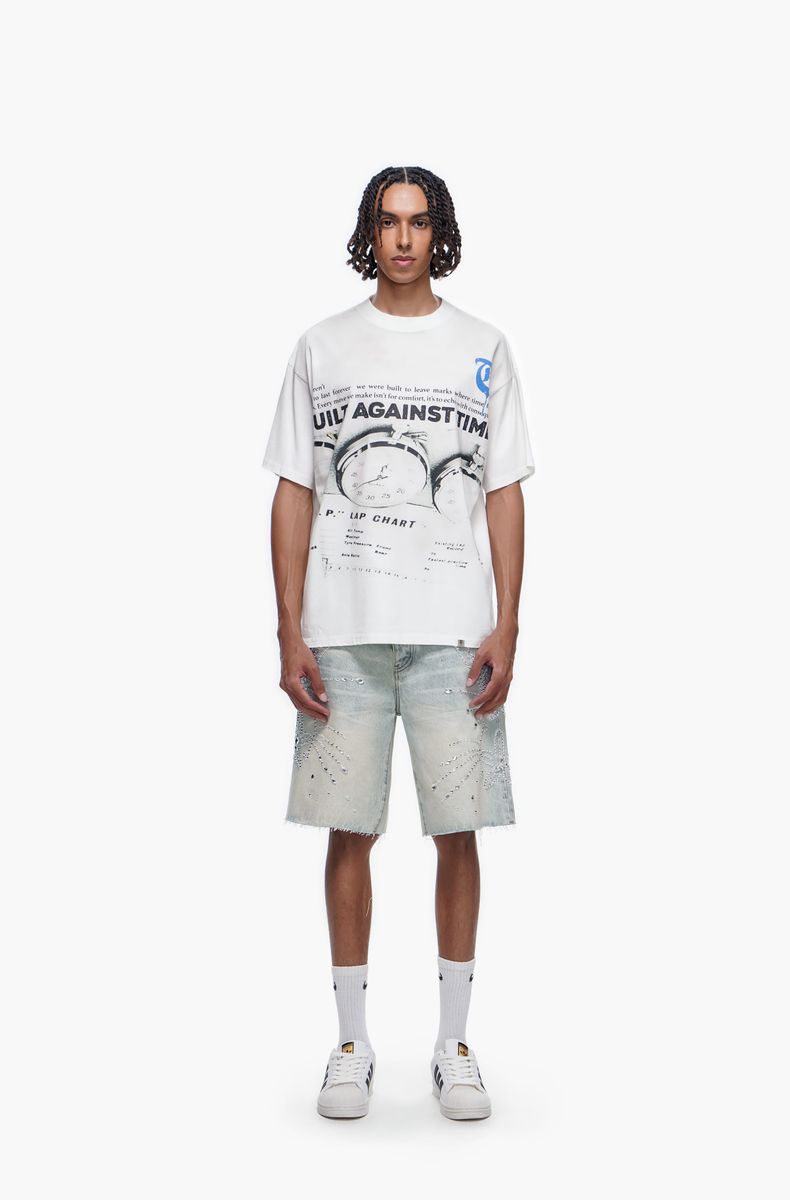 Trnchs Graphic Denim Shorts - Raw Hem
