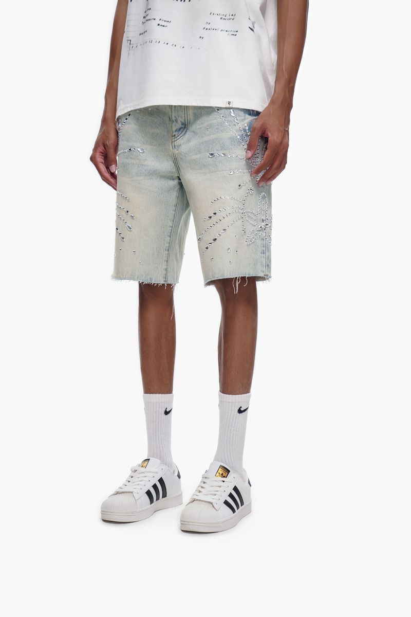 Trnchs Graphic Denim Shorts - Raw Hem