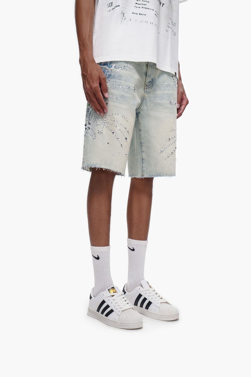 Trnchs Graphic Denim Shorts - Raw Hem