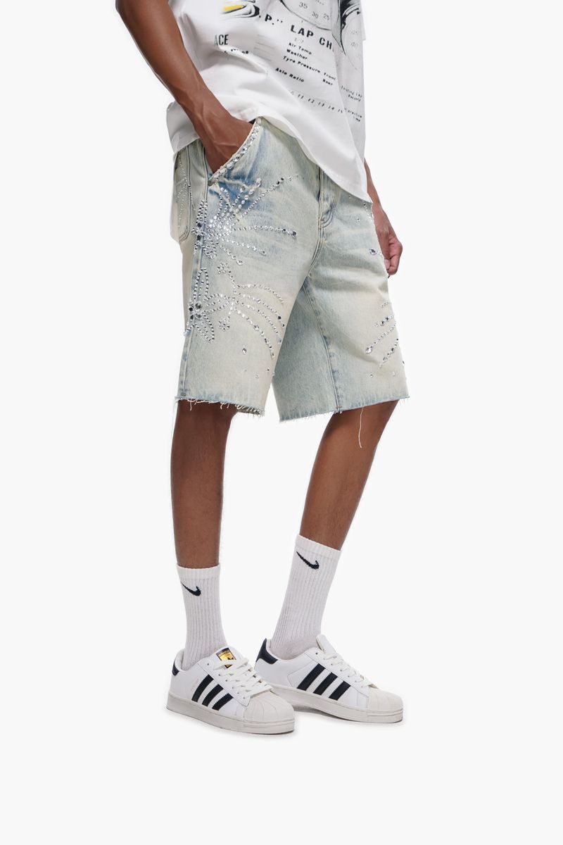 Trnchs Graphic Denim Shorts - Raw Hem