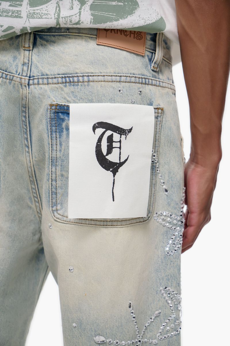 Trnchs Graphic Denim Shorts - Raw Hem
