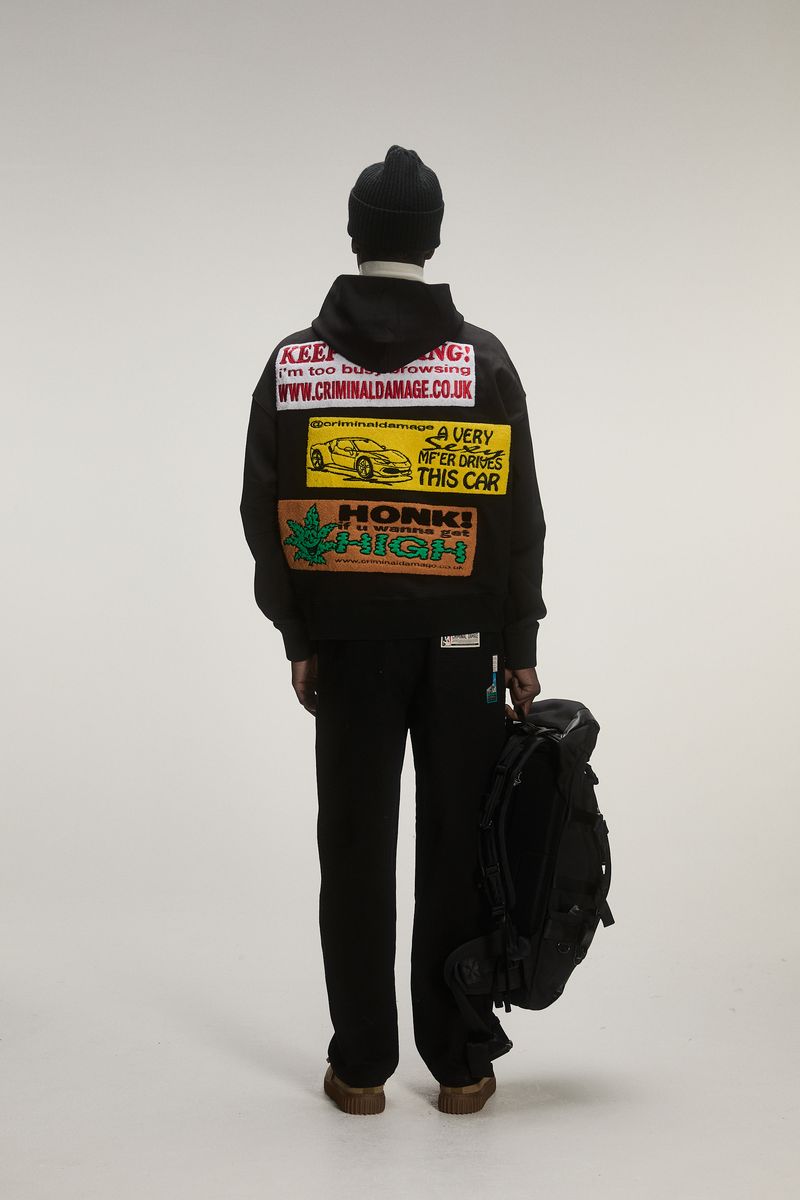 Criminal Damage Honk Hoodie - Chenille Patches Black