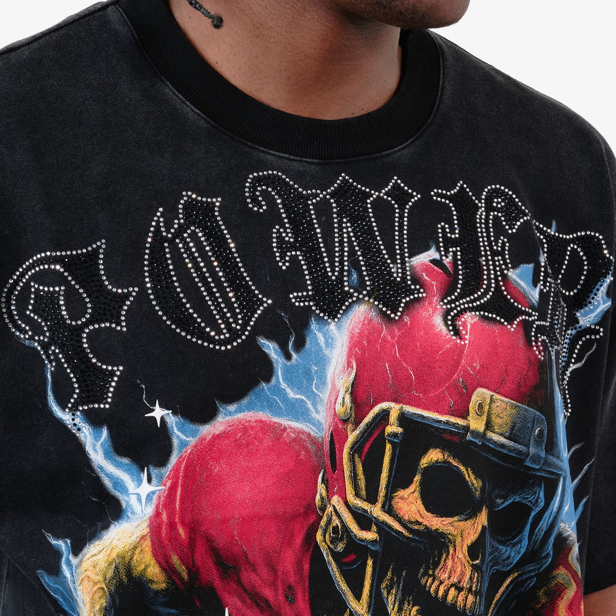 Copper Rivet Skull Football Tee - Raw Hem