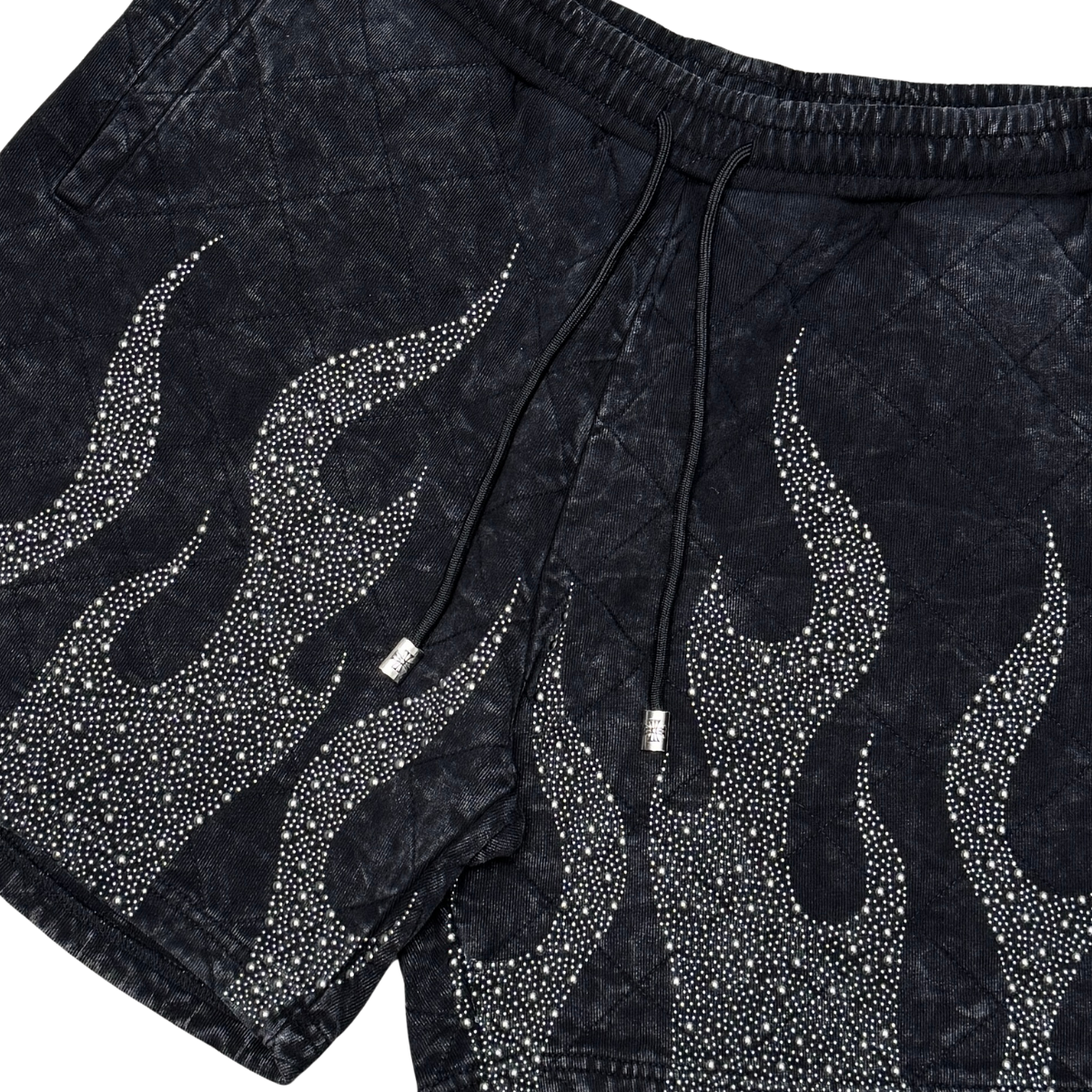 Rare Peace Rhinestone Flame Shorts - Acid Wash
