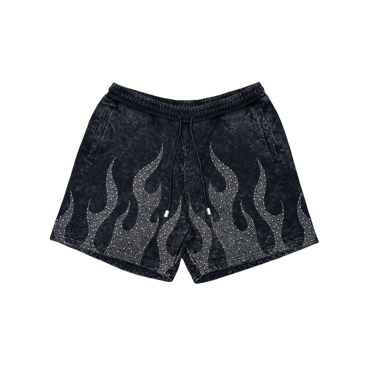 Rare Peace Rhinestone Flame Shorts - Acid Wash