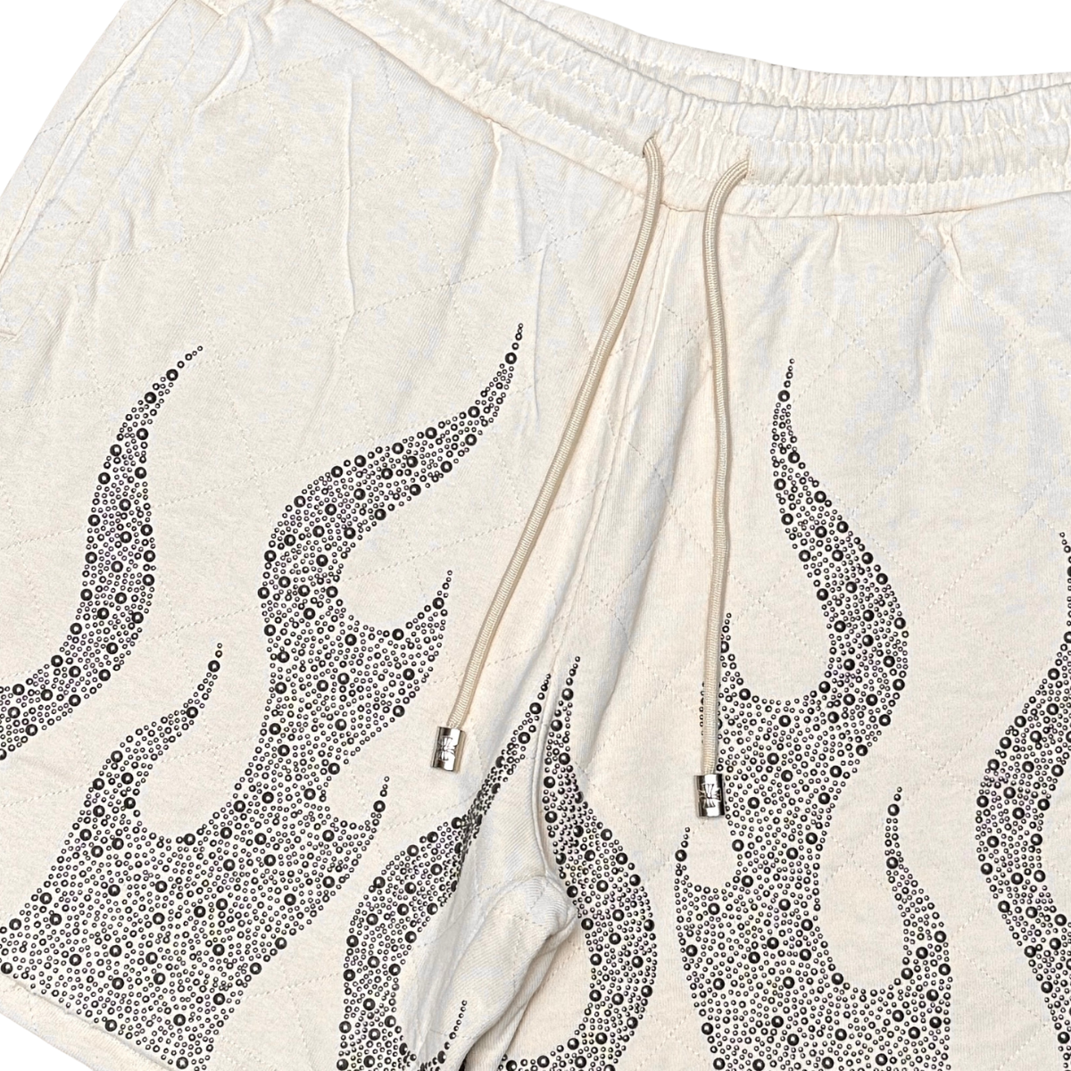 Rare Peace Rhinestone Flame Shorts - Acid Wash