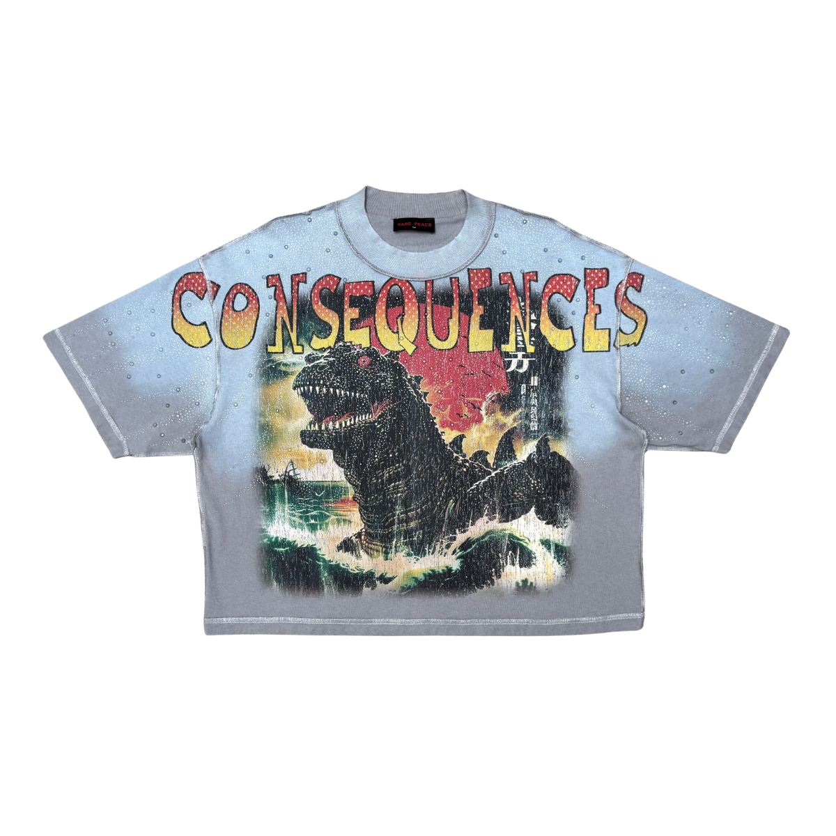 Rare Peace Godzilla T-Shirt - Rhinestone Graphic