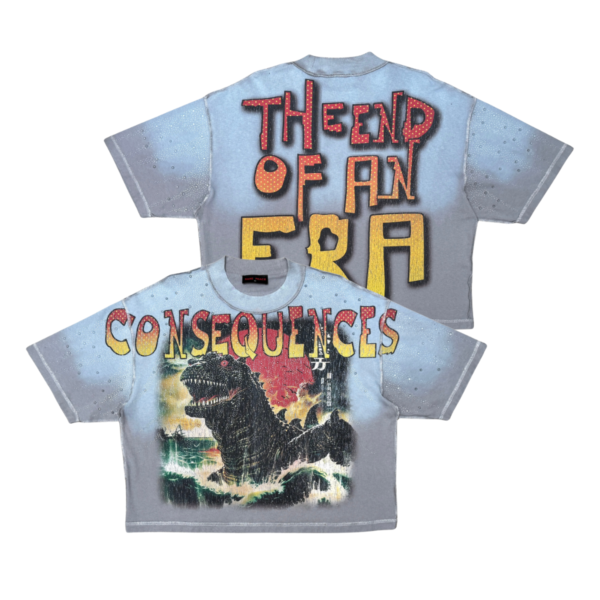 Rare Peace Godzilla T-Shirt - Rhinestone Graphic