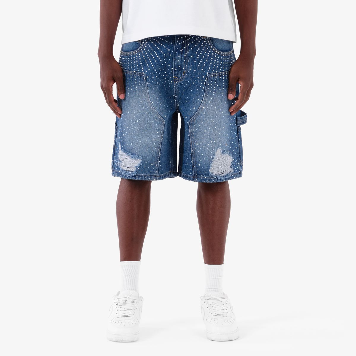 Copper Rivet Studded Shorts - Distressed