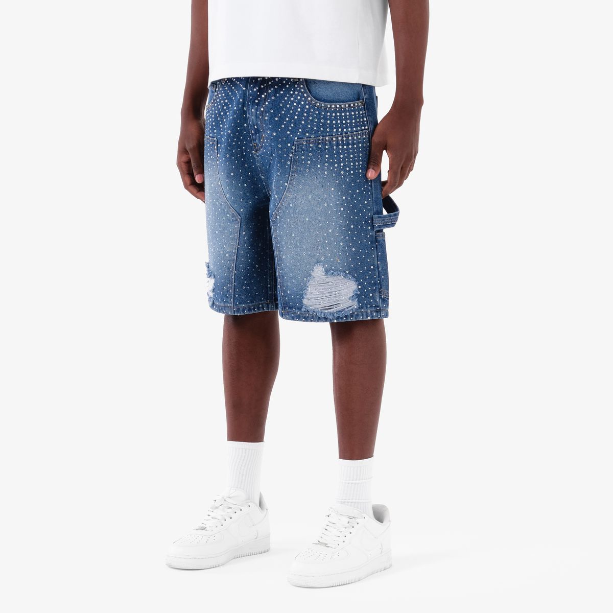 Copper Rivet Studded Shorts - Distressed