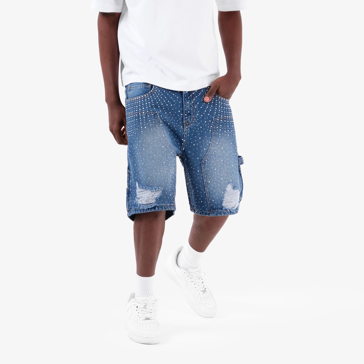Copper Rivet Studded Shorts - Distressed