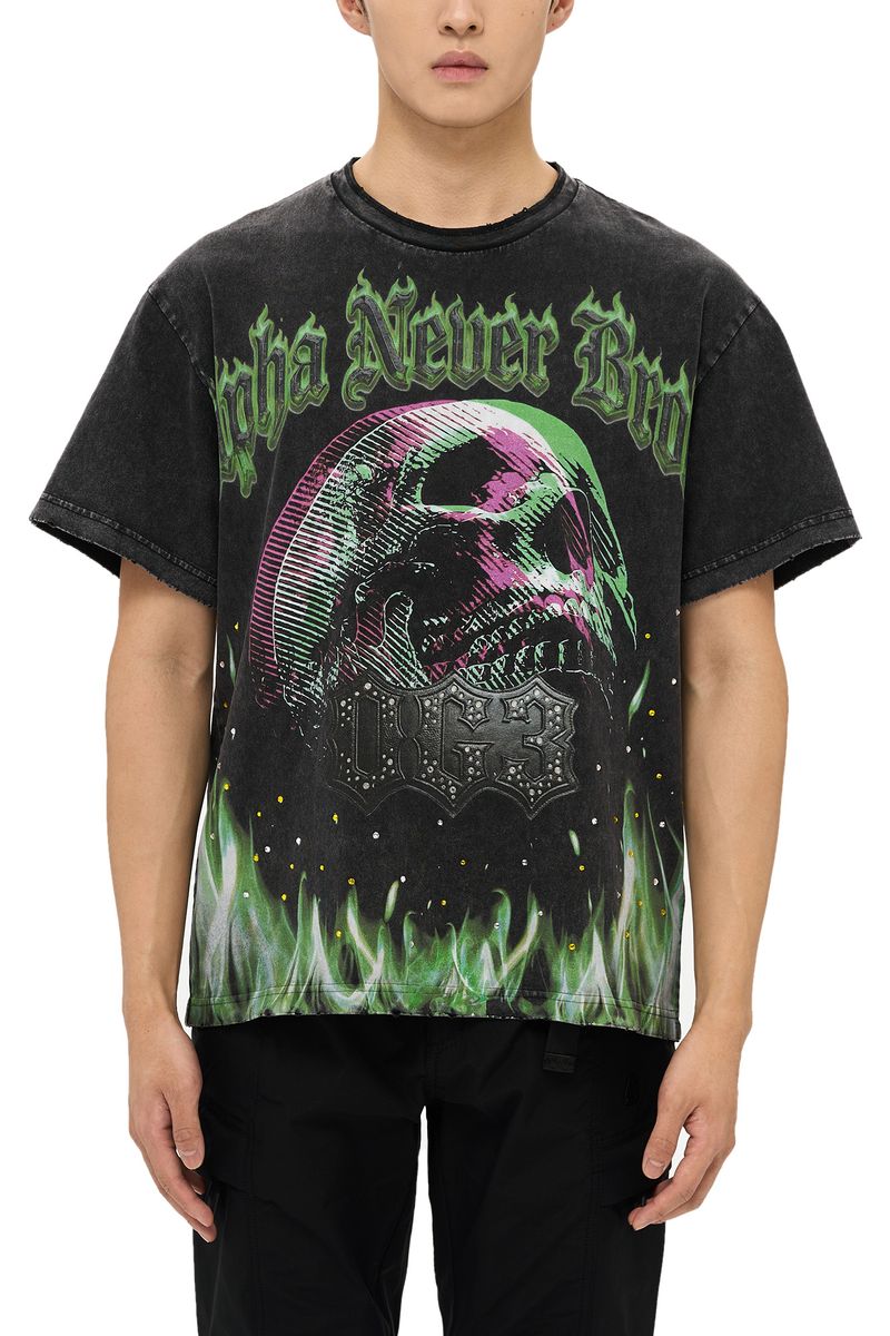 Alpha Style Skull & Fire T-Shirt - Graphic