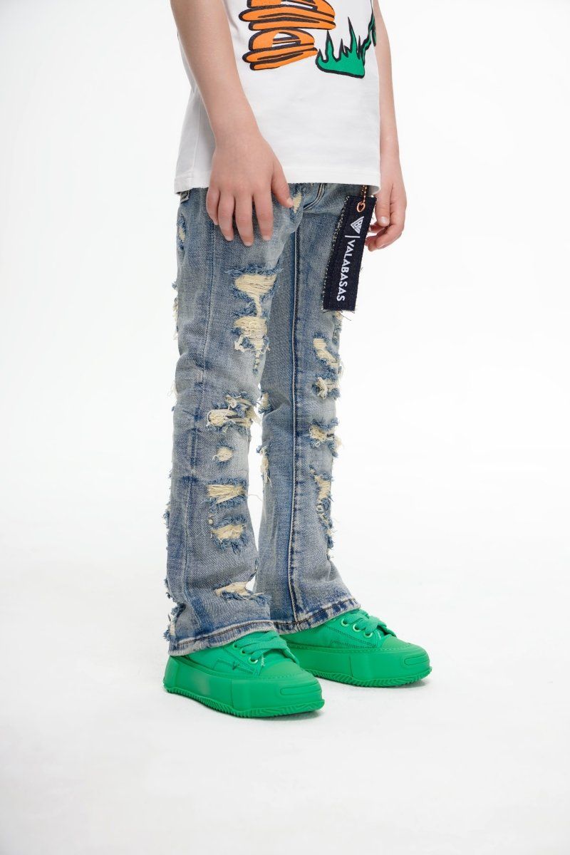 Valabasas Breach Stacked Denim Jeans Youth - Distressed Light Wash