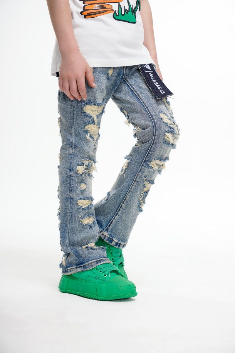 Valabasas Breach Stacked Denim Jeans Youth - Distressed Light Wash