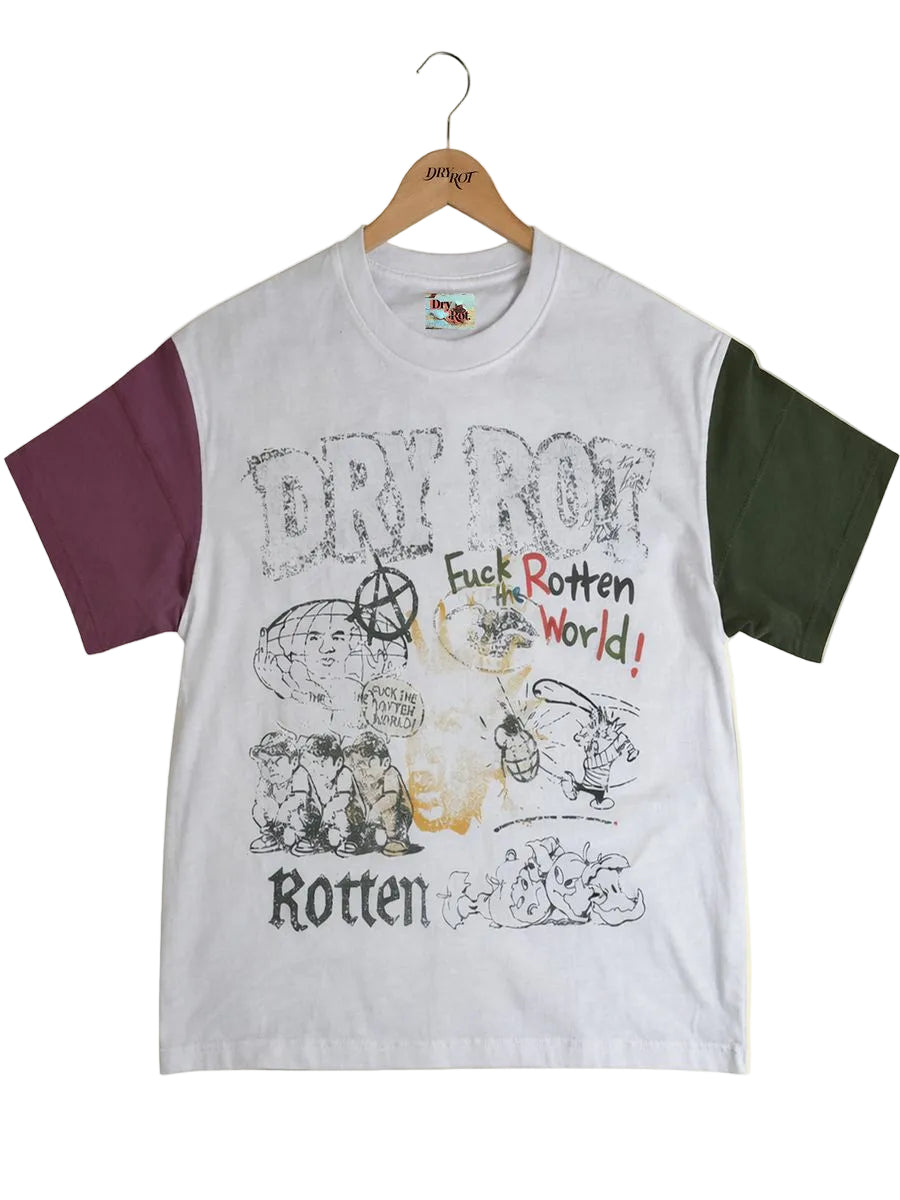 Dry Rot Art Graphic T-Shirt - Patchwork Sleeves
