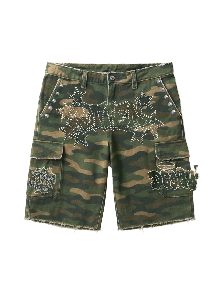 Dry Rot Rhinestone Cargo Shorts - Raw Hem