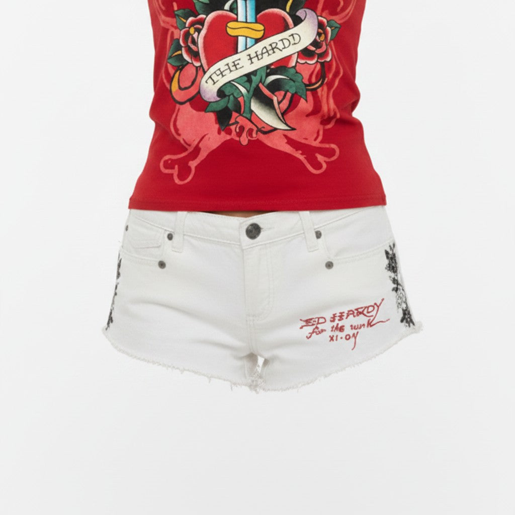 Ed Hardy Horses Shorts - Raw Hem