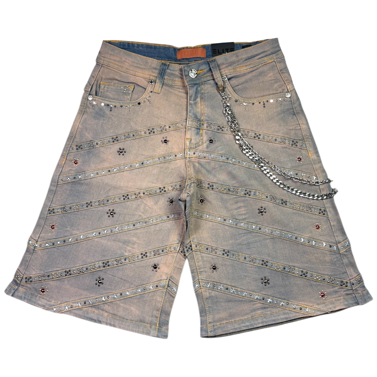 Elite Premium - Pyramids Embellished Men's Denim Shorts – Vintage Wash