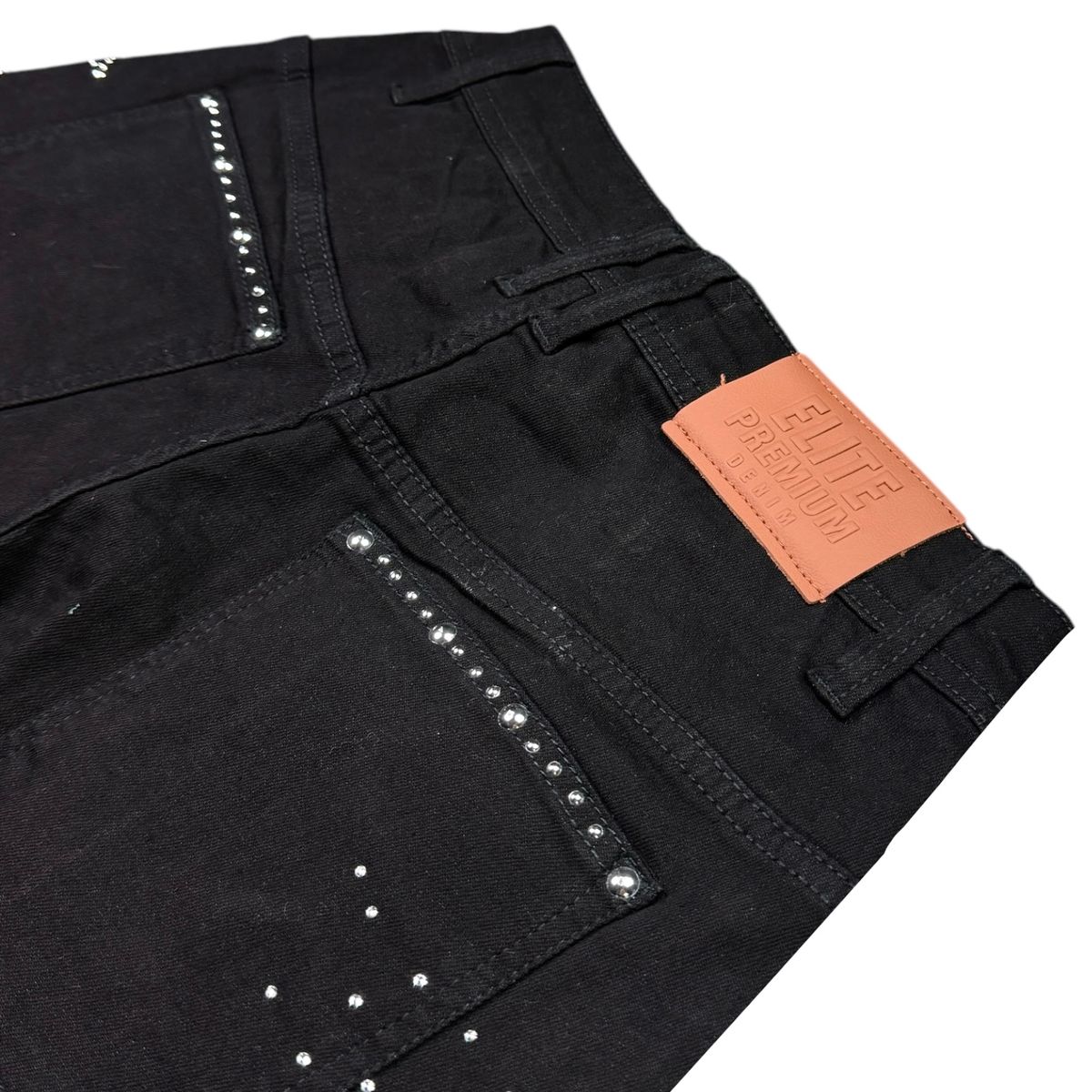 Elite Premium - Moon Phase Embellished Men's Denim Shorts – Jet Black