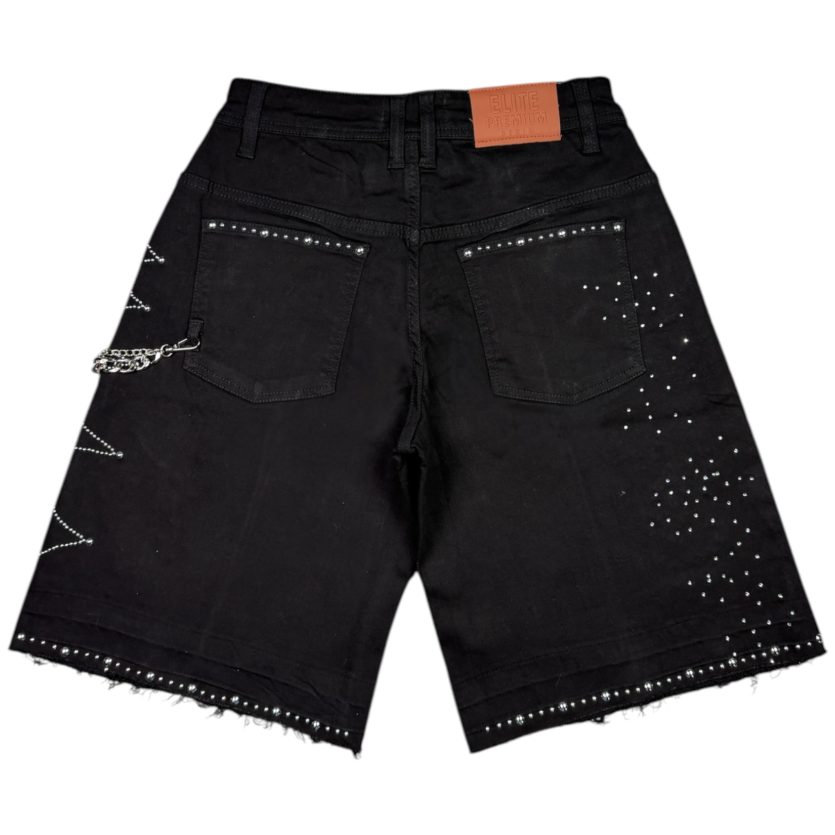Elite Premium - Moon Phase Embellished Men's Denim Shorts – Jet Black