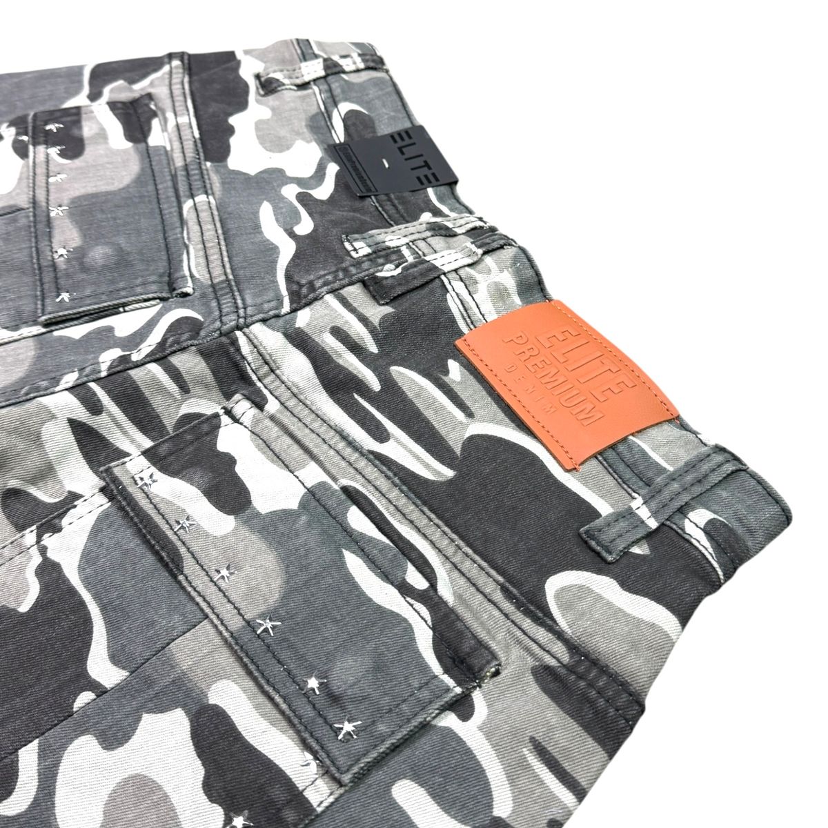 Elite Premium - Patch-work Embellished Denim Shorts Night Camo