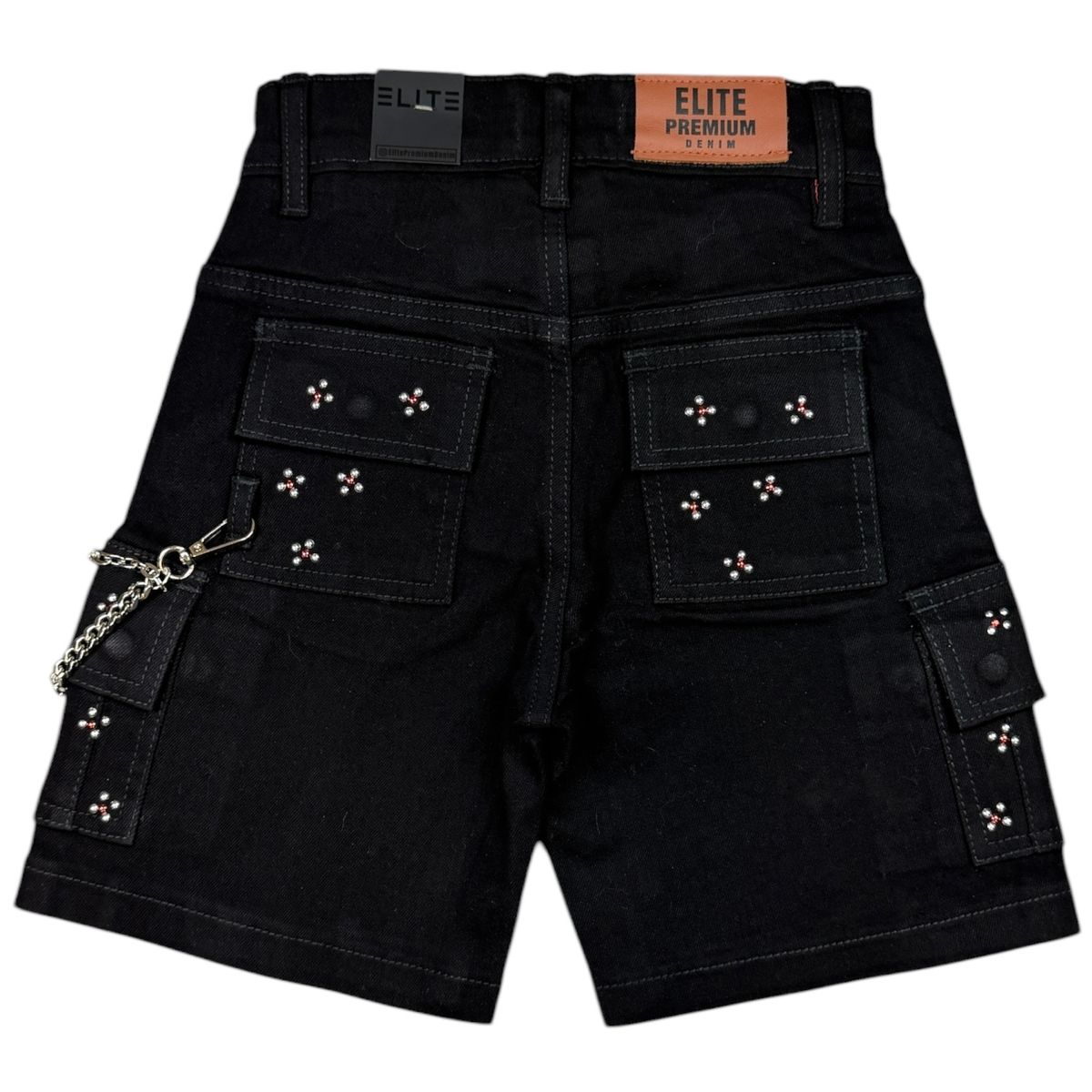 Elite Premium - Winners Embellished Denim Shorts – Jet Black