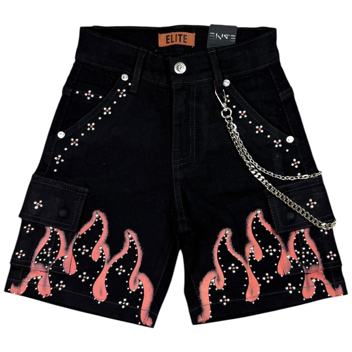 Elite Premium - Winners Embellished Denim Shorts – Jet Black