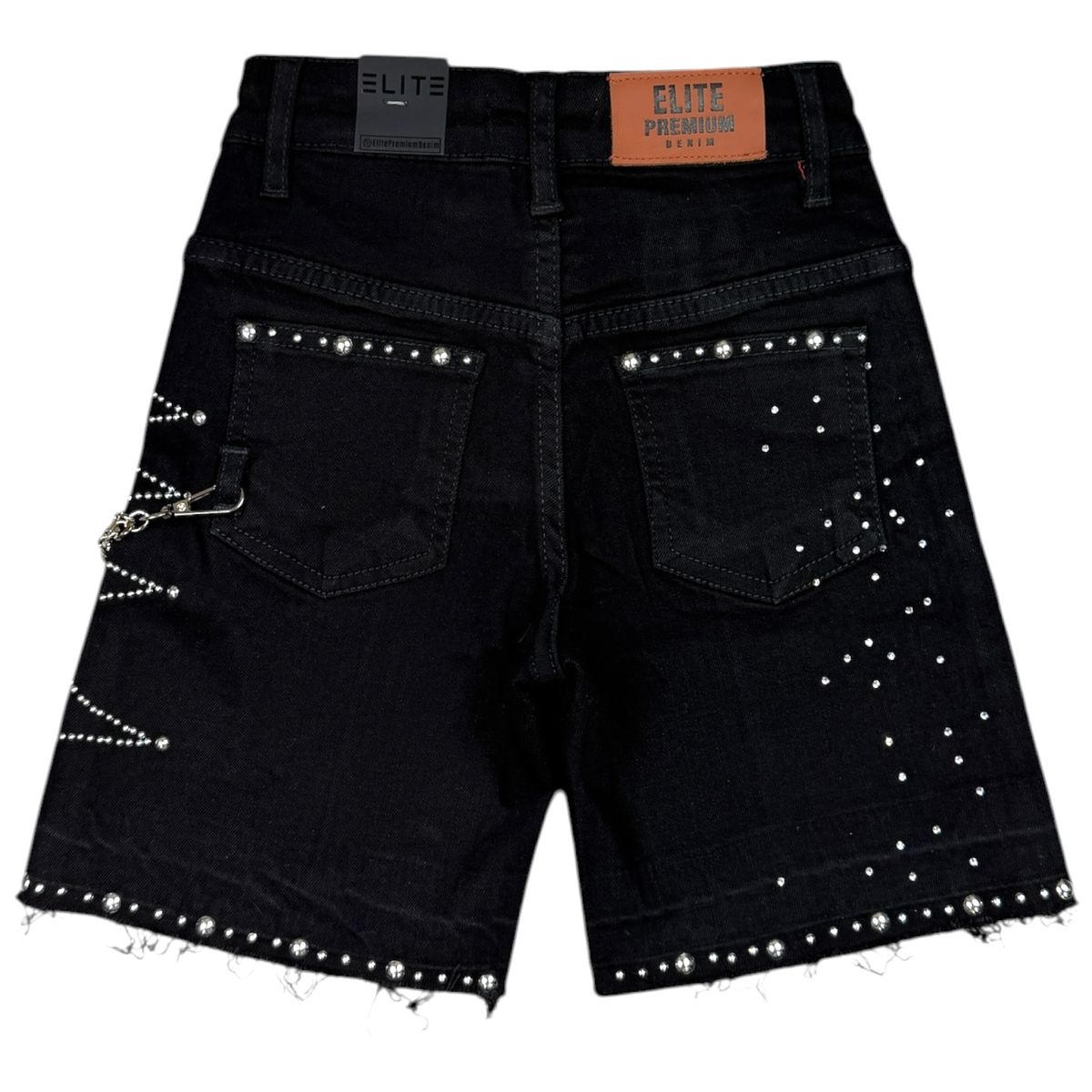 Elite Premium - Moon Phase Embellished Denim Shorts – Jet Black