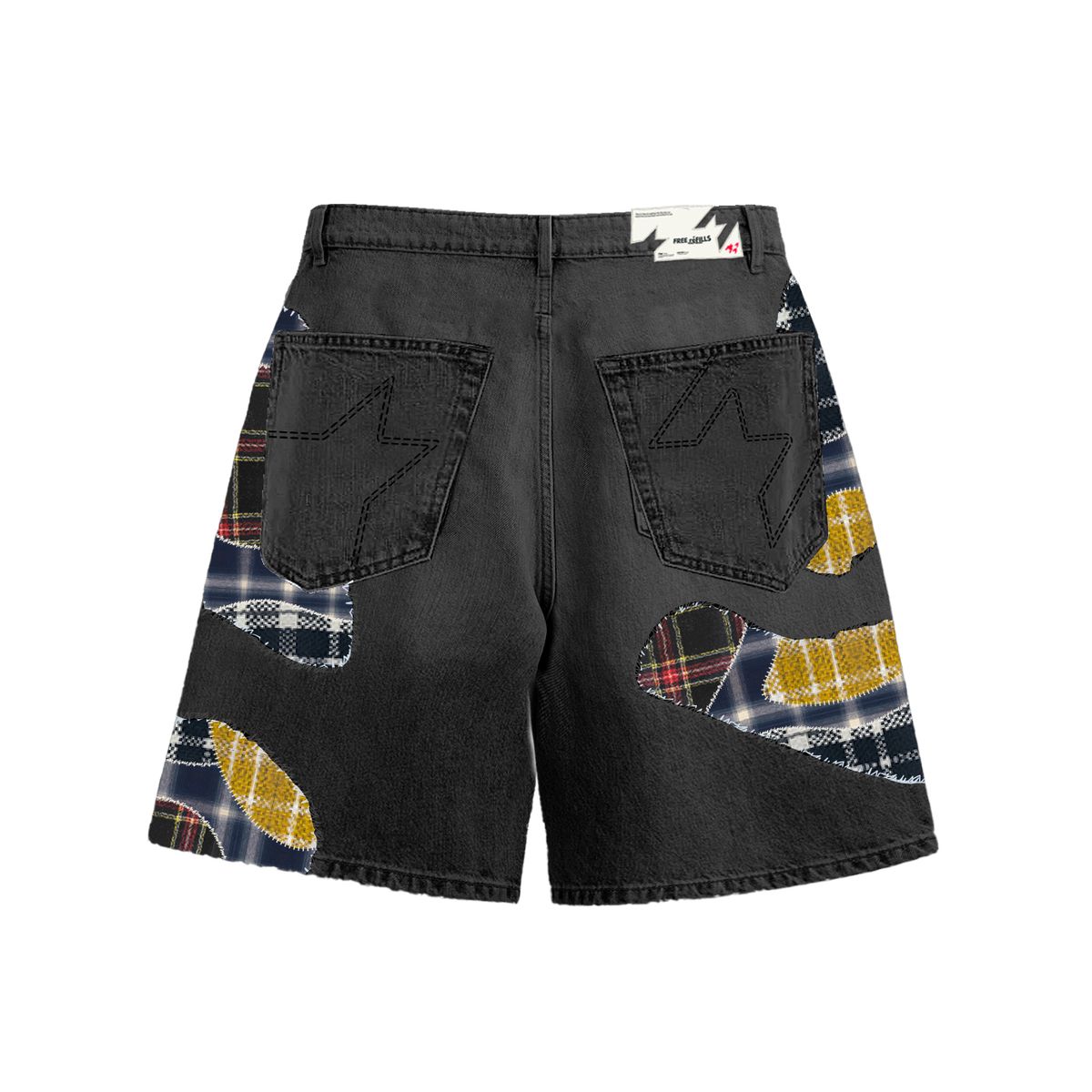 Free Refills Plaid Patch Shorts - Relaxed Fit Black