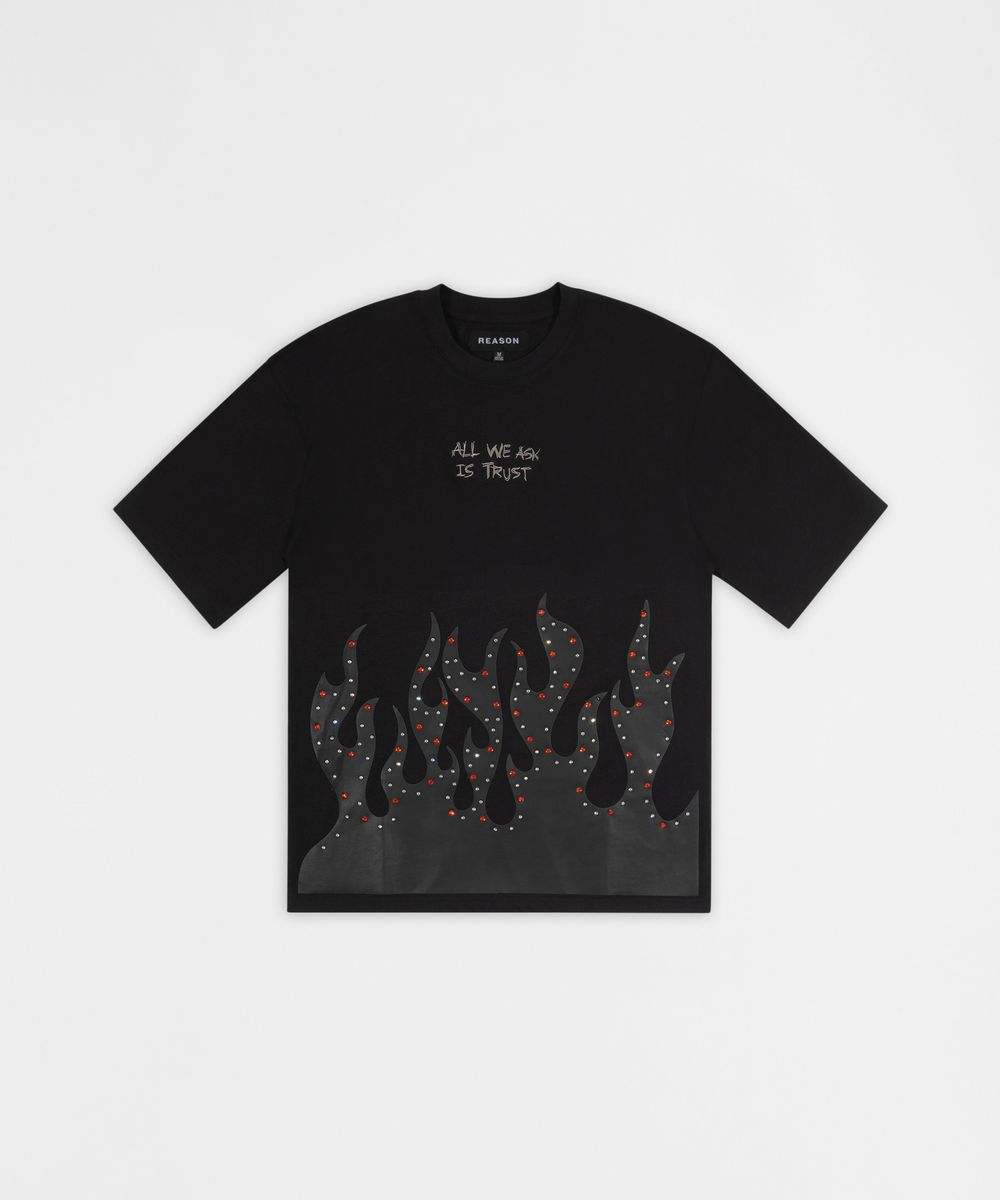 Reason Brand Flame Tee - Rhinestone Graphic