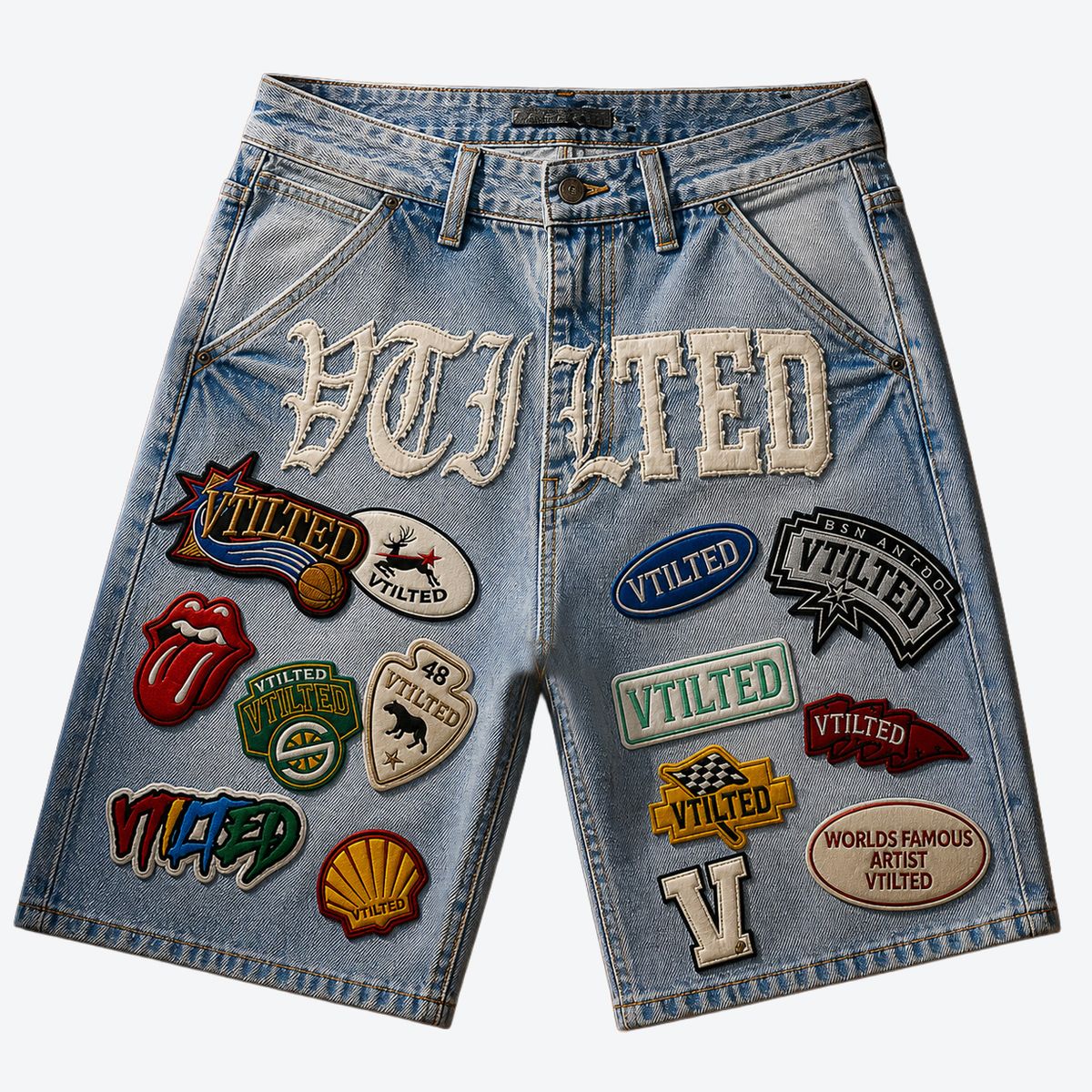 Vtilited Scouts Shorts - Embroidered Ice Blue