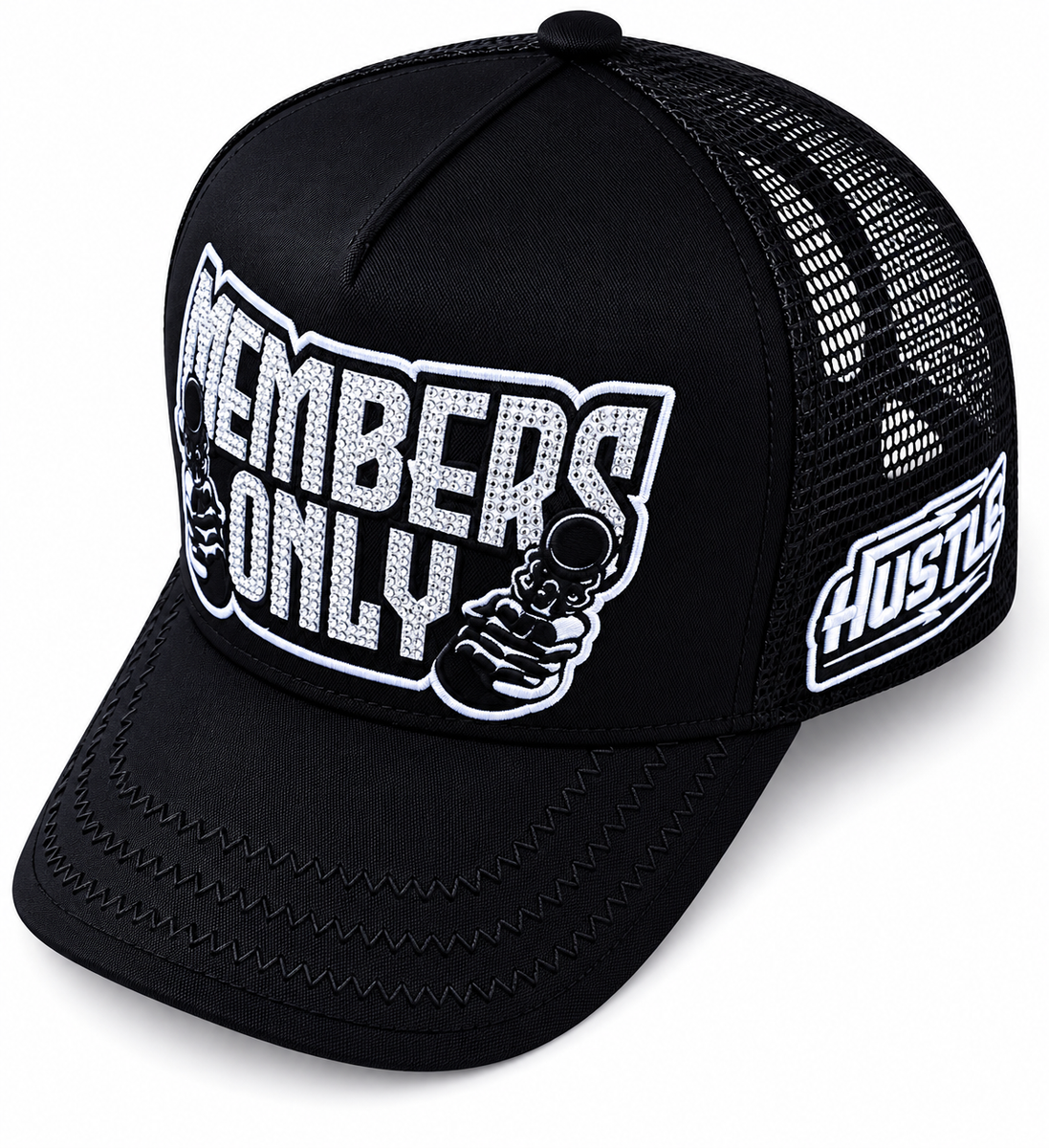 Gold Star Members Only Embroidered Trucker Hat – Black & White