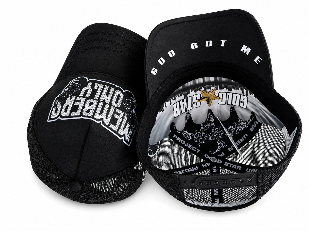 Gold Star Members Only Embroidered Trucker Hat – Black & White