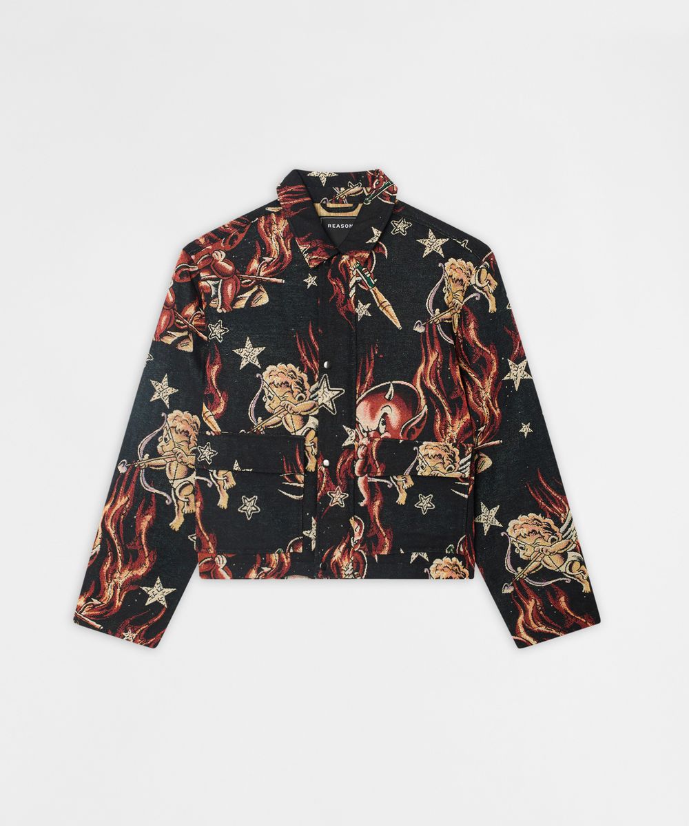 Reason Brand Love & Hate Tapestry Jacket – Black Multi