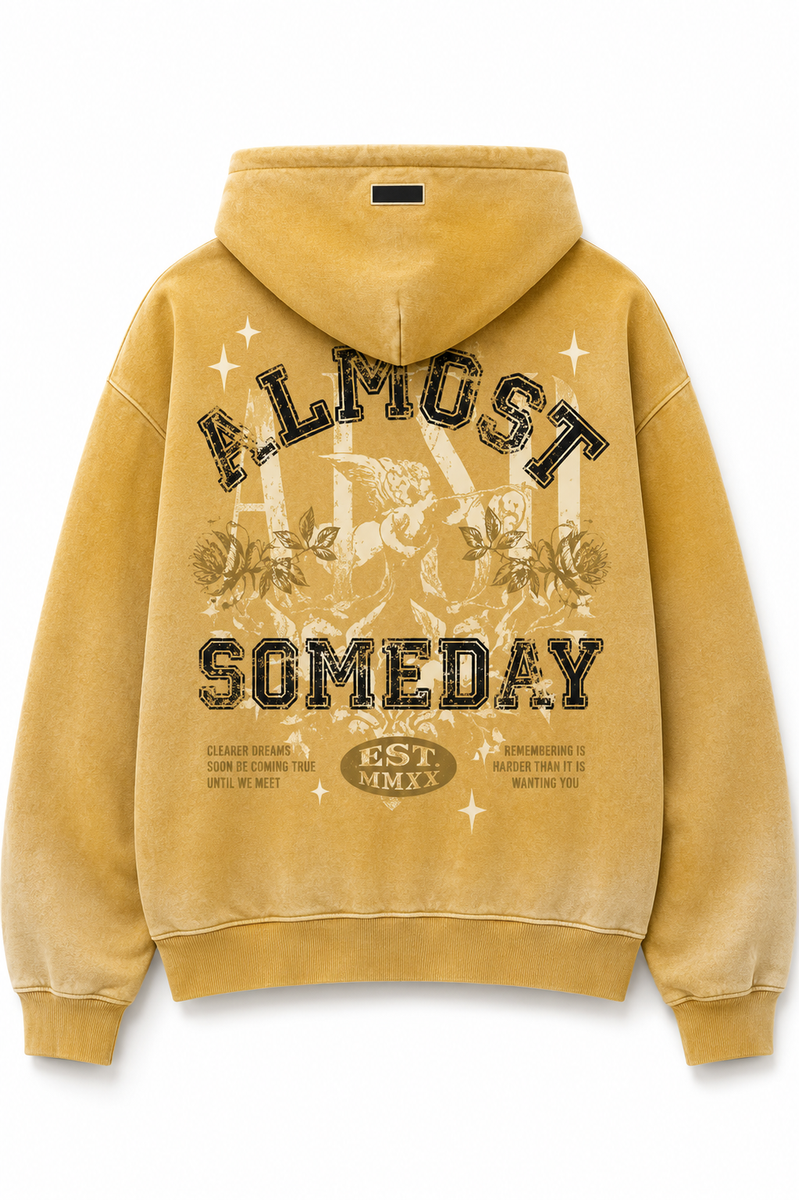 Almost Someday League Graphic Hoodie – Mustard Yellow
