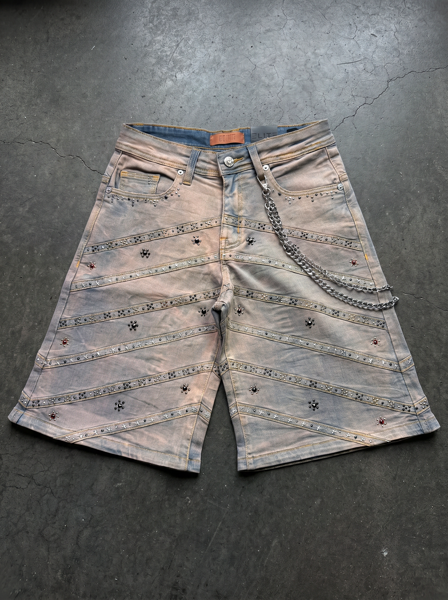 Elite Premium - Pyramids Embellished Men's Denim Shorts – Vintage Wash
