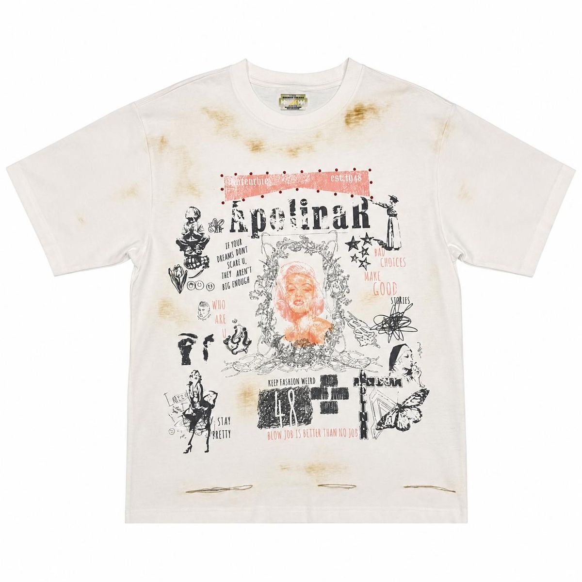 Apolinar Monroe Tee - Distressed Graphic White
