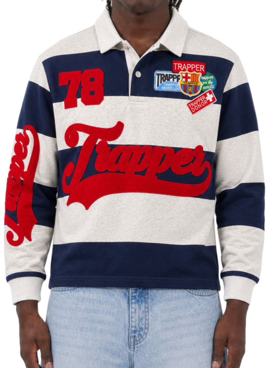 NME NYC Trapper Verdict 78 Long Sleeve Polo Shirt – Navy/Red