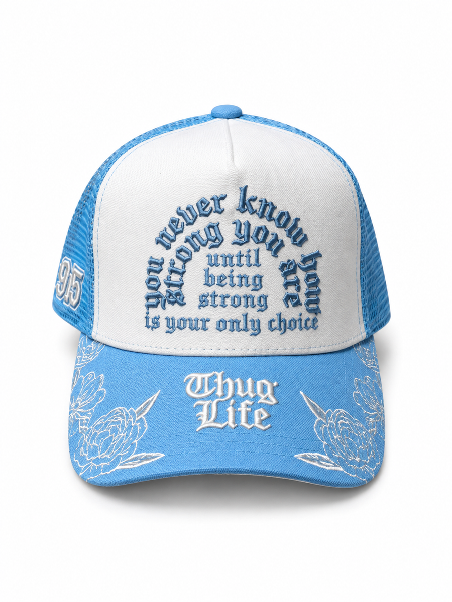 Gold Star Thug Life Embroidered Trucker Hat – Blue & White