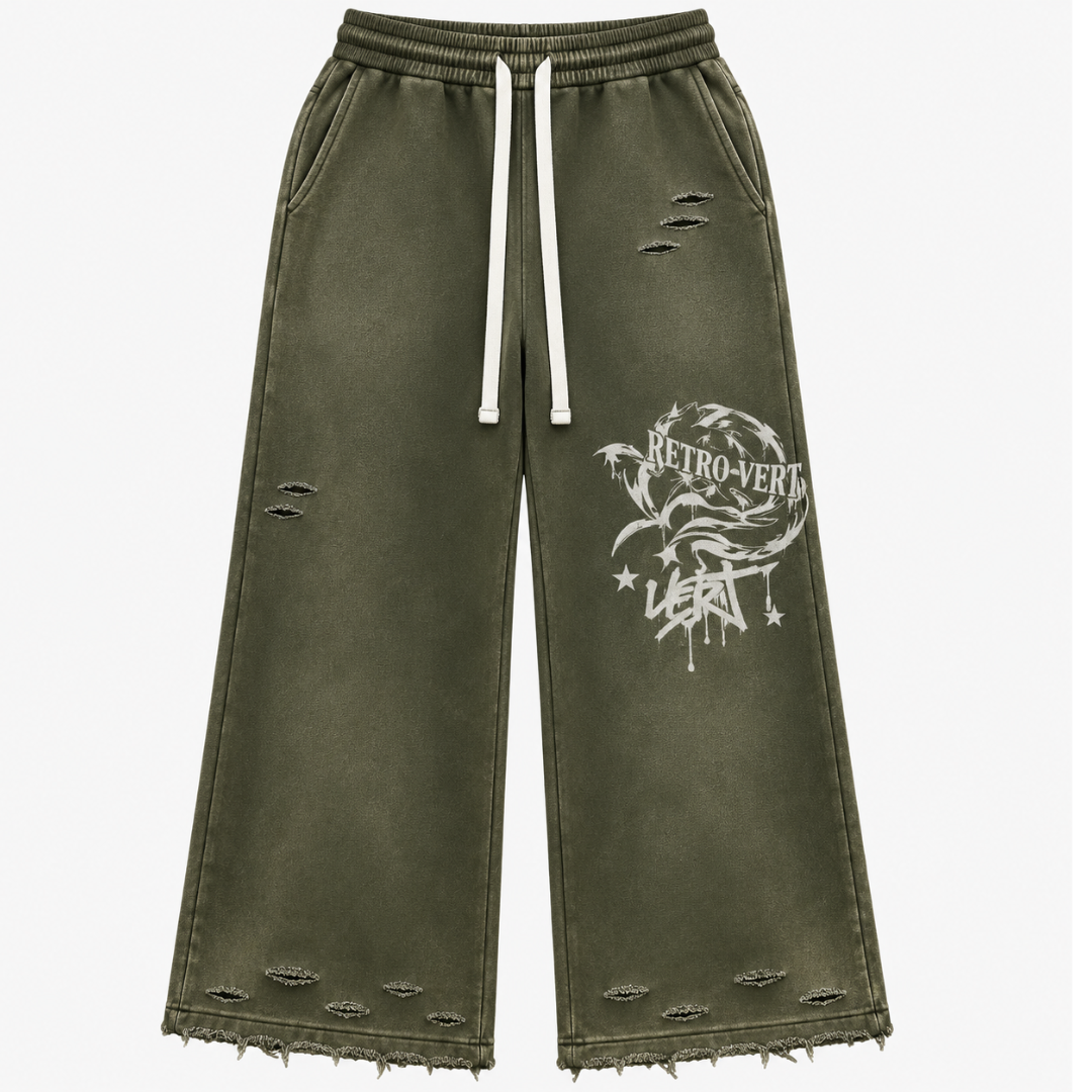RETROVERT Vert Party Distressed Sweatpants – Olive