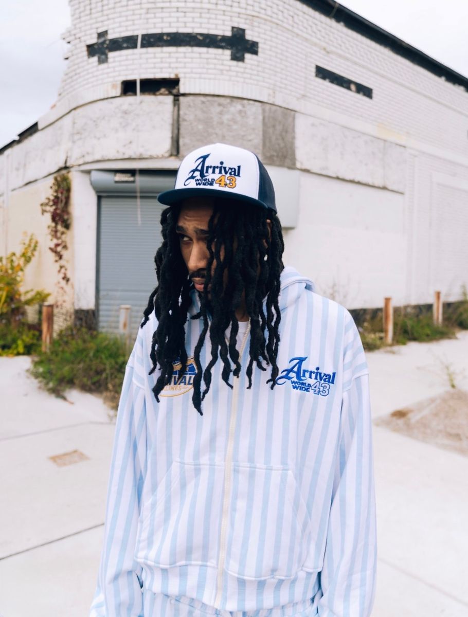 Arrival Worldwide Blue & White Pinstripe Zip-Up Hoodie