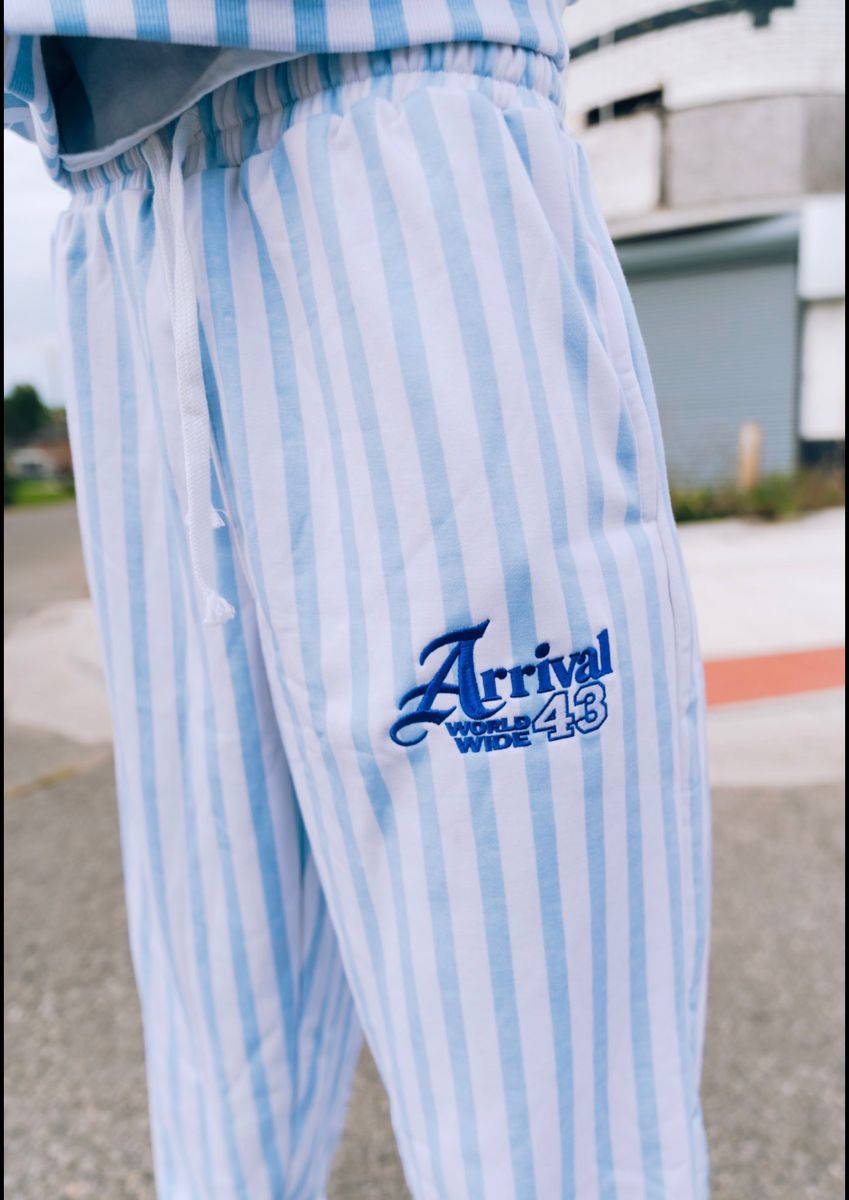 Arrival Worldwide Blue & White Pinstripe Wide-Leg Sweatpants