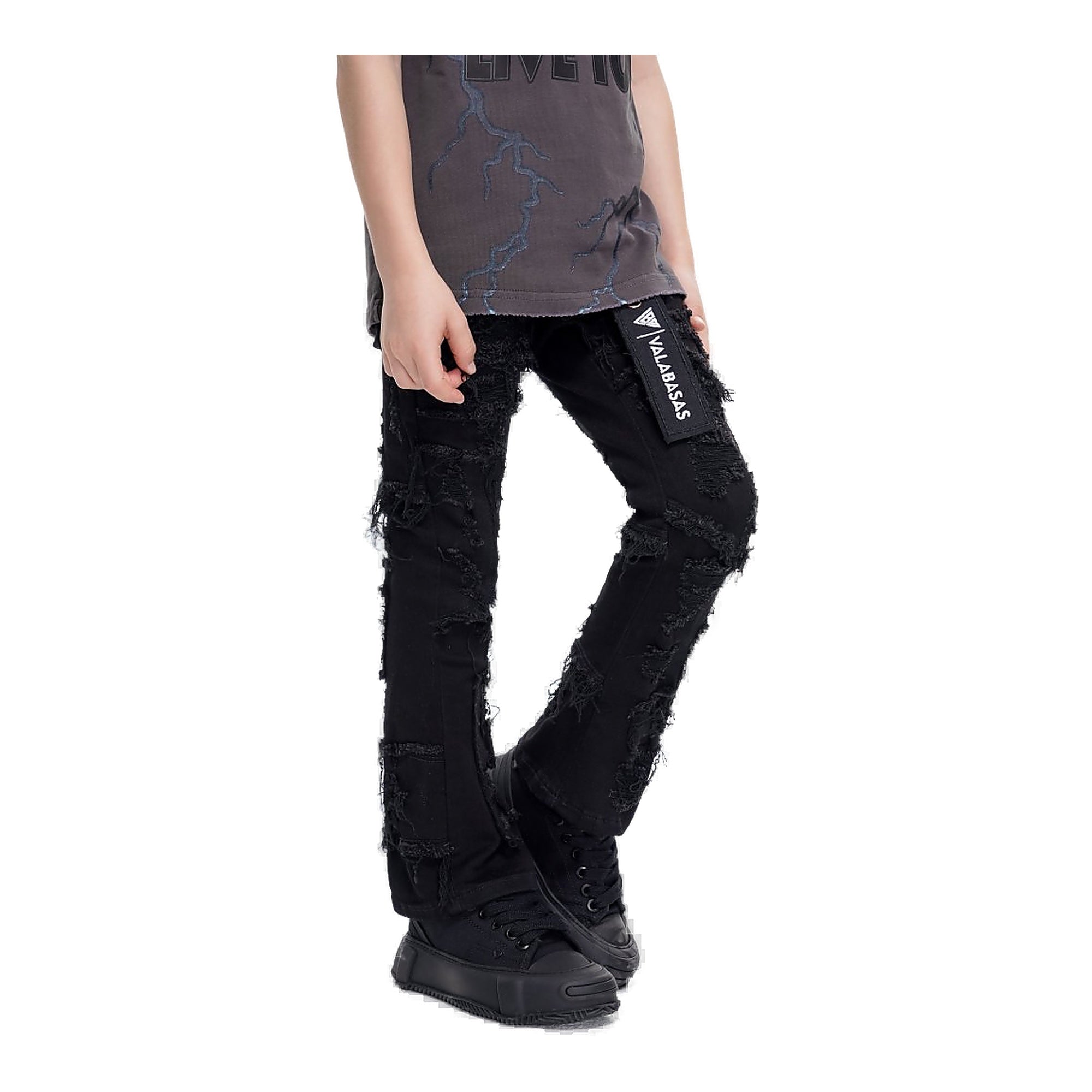 Valabasas Stacked Denim Kids Jeans - Black