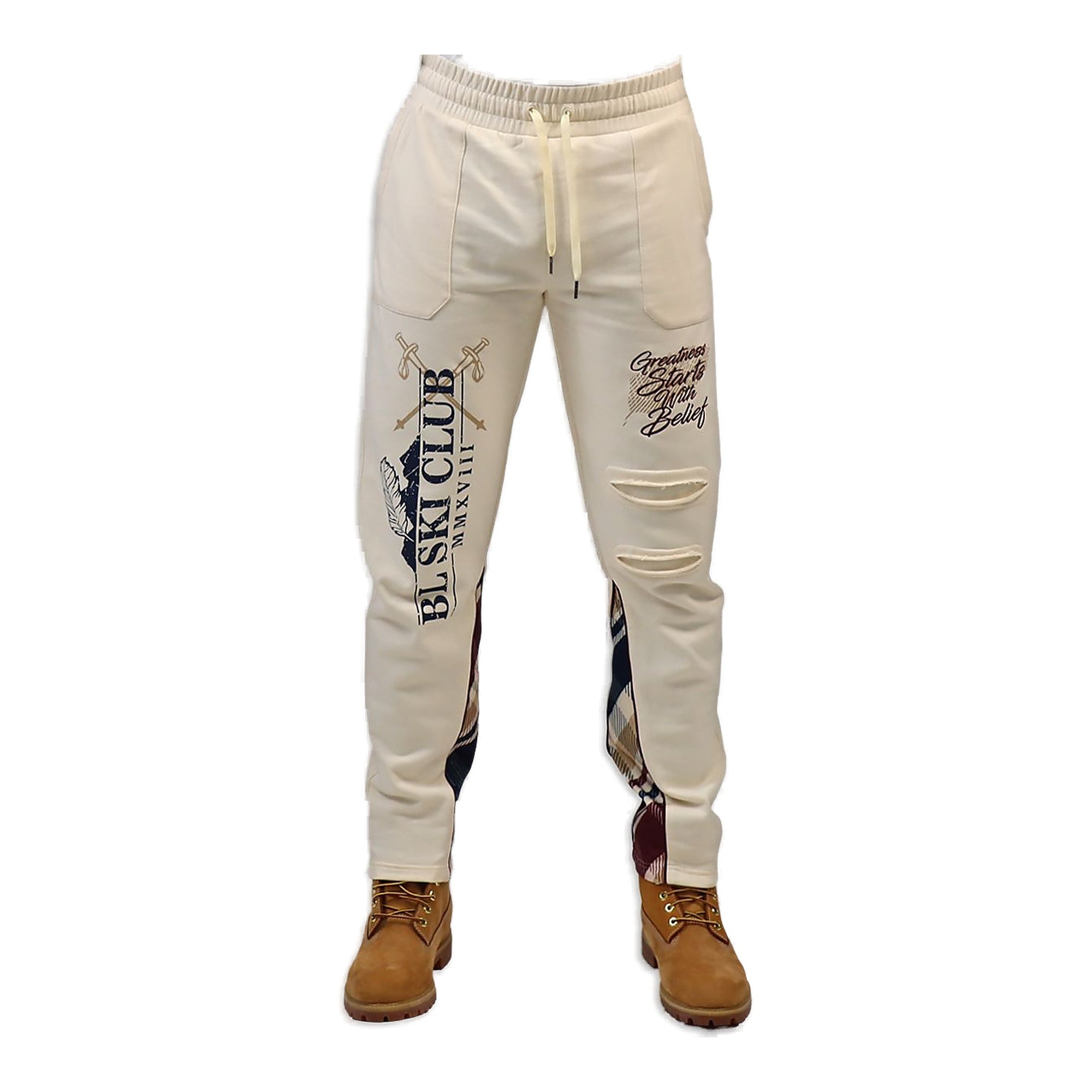 Black Leaf Jogger Pants - Beige