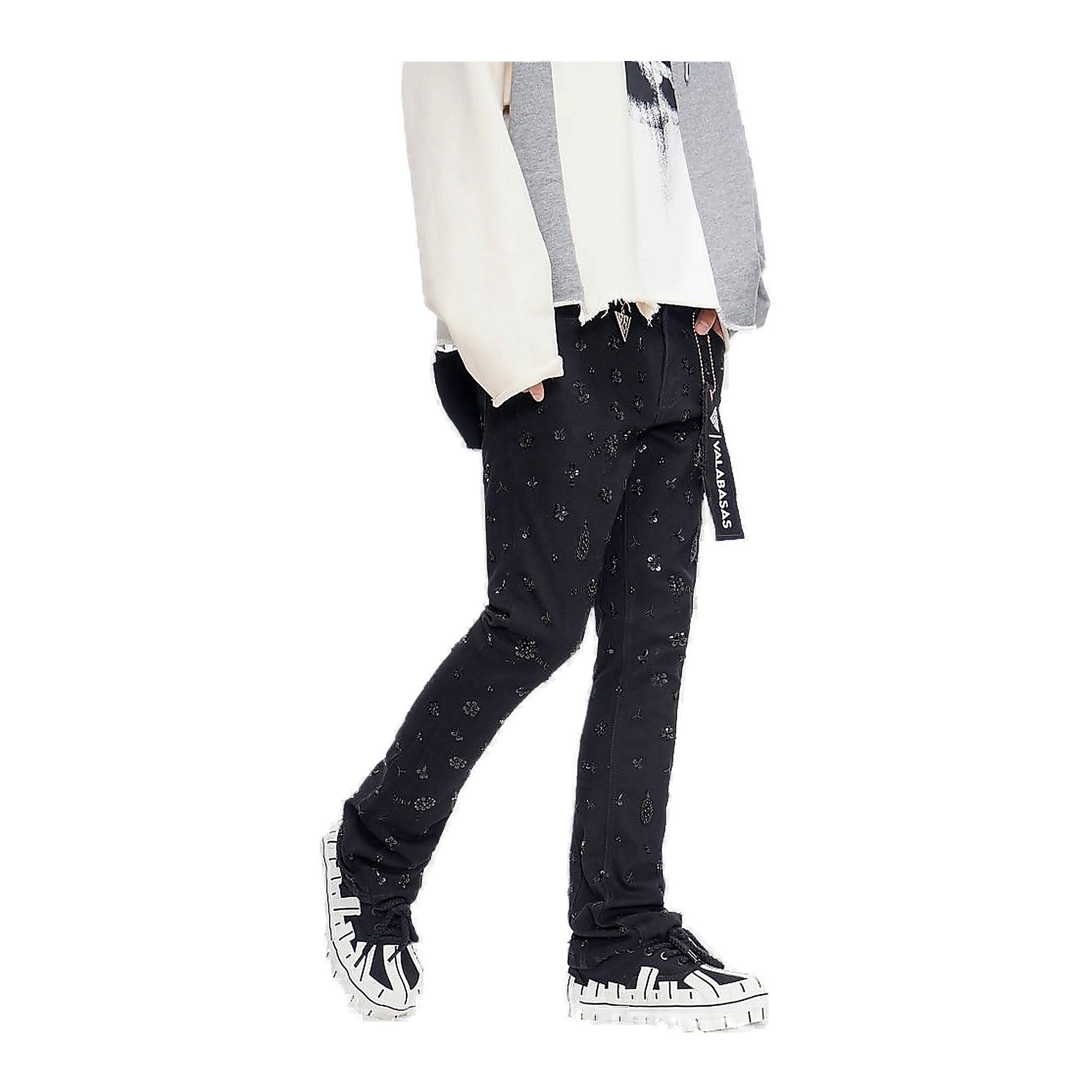 Valabasas Embroidered Jeans - Stacked Flare Jet Black