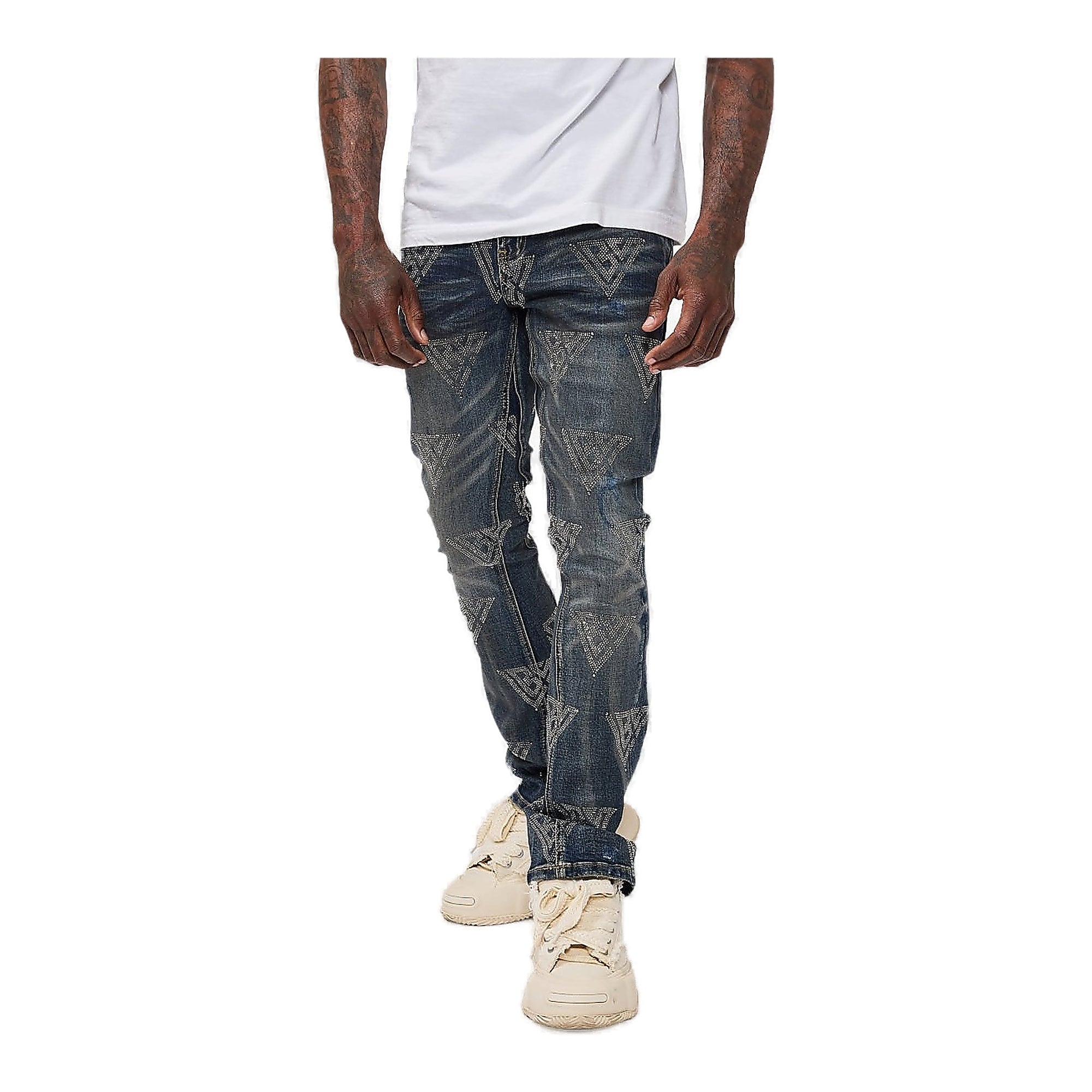 Valabasas V-Pattern Jeans - Rhinestone Dark Dirty Blue