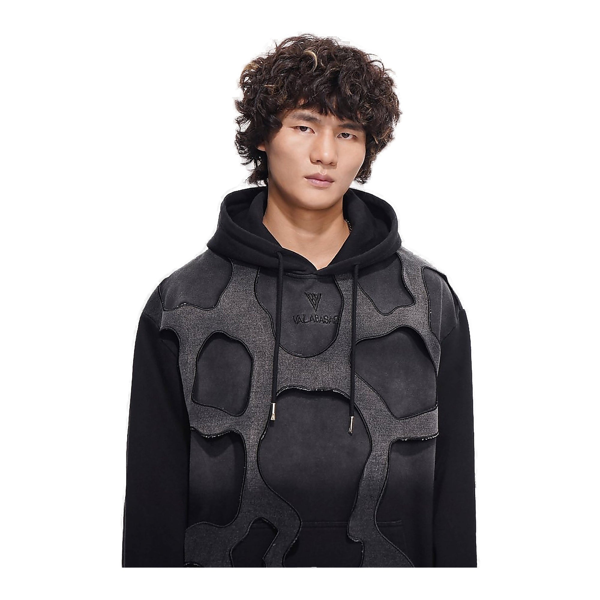 Valabasas Textured Hoodie - Appliqué Panels Black
